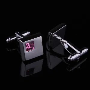 Silver Small Pink Mens Stainless Steel Square Cufflinks for Shirt with Box - Hand Crafted Perfect