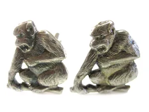 Silver Toned Angry Monkey Cufflinks