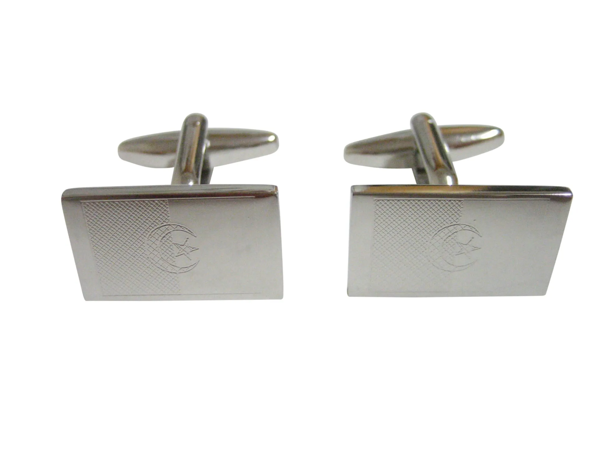 Silver Toned Etched Algeria Flag Cufflinks