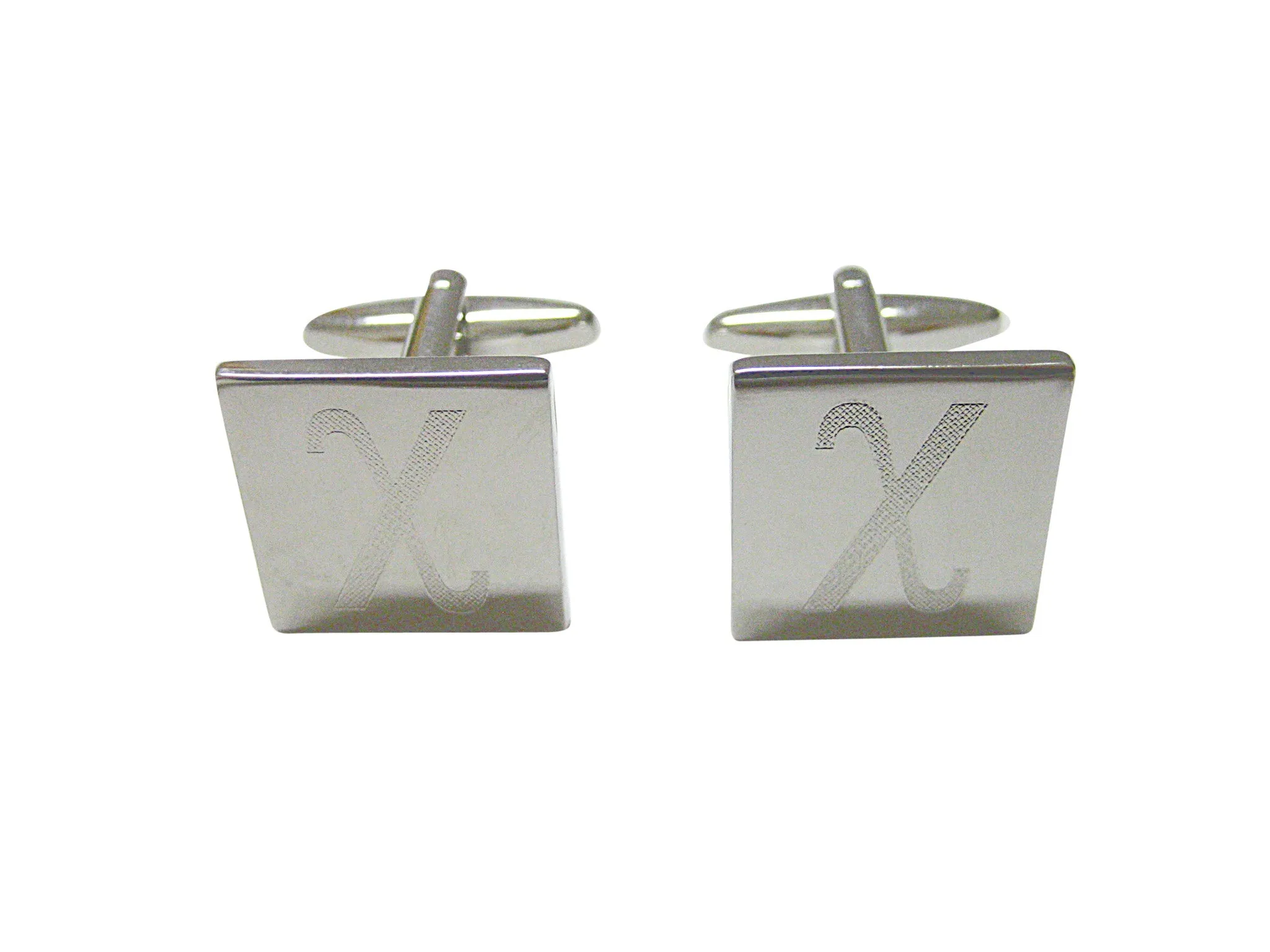 Silver Toned Etched Greek Letter Chi Cufflinks