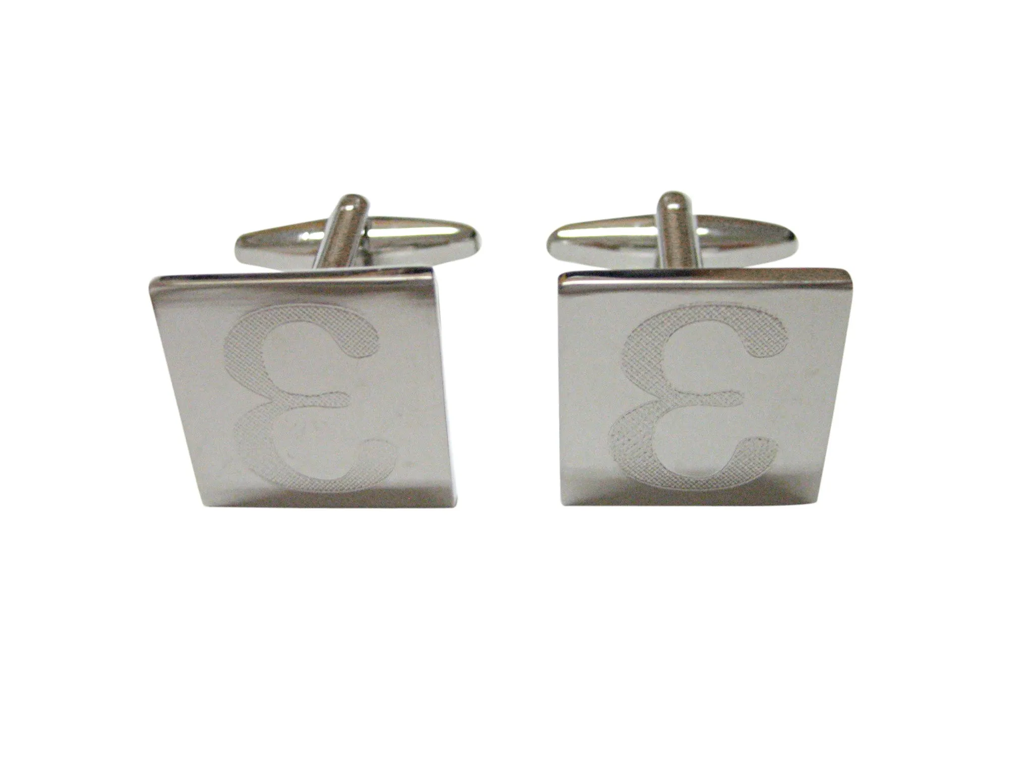 Silver Toned Etched Greek Letter Epsilon Cufflinks