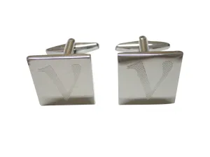 Silver Toned Etched Greek Letter Nu Cufflinks