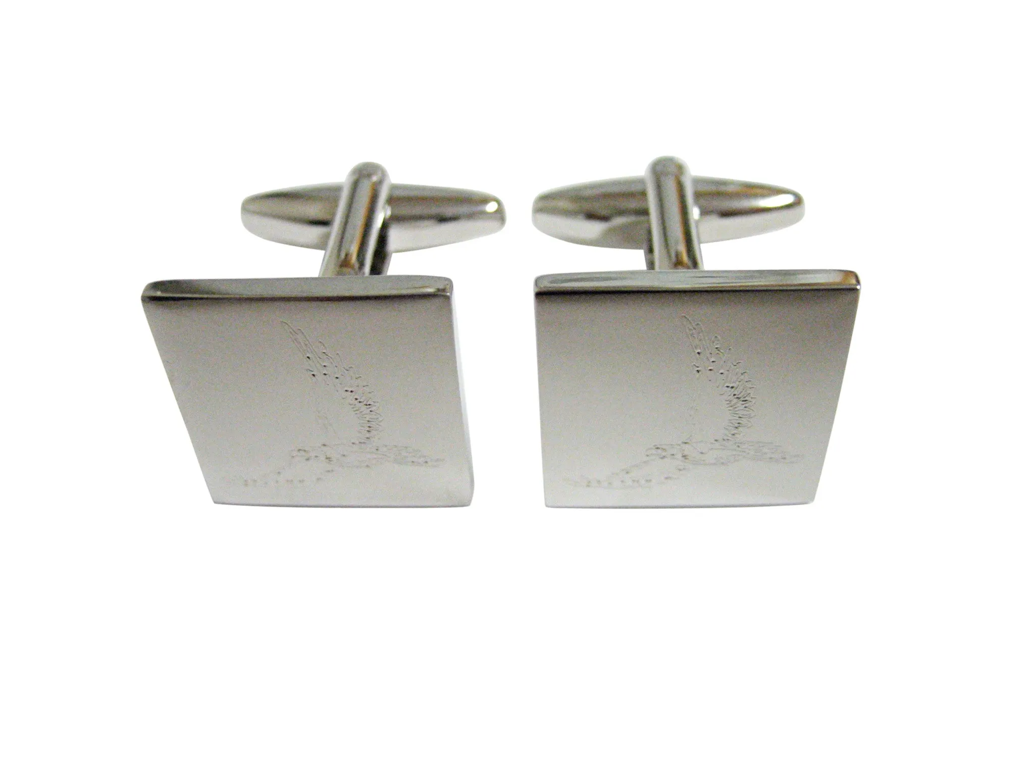 Silver Toned Etched Hawk Bird Cufflinks