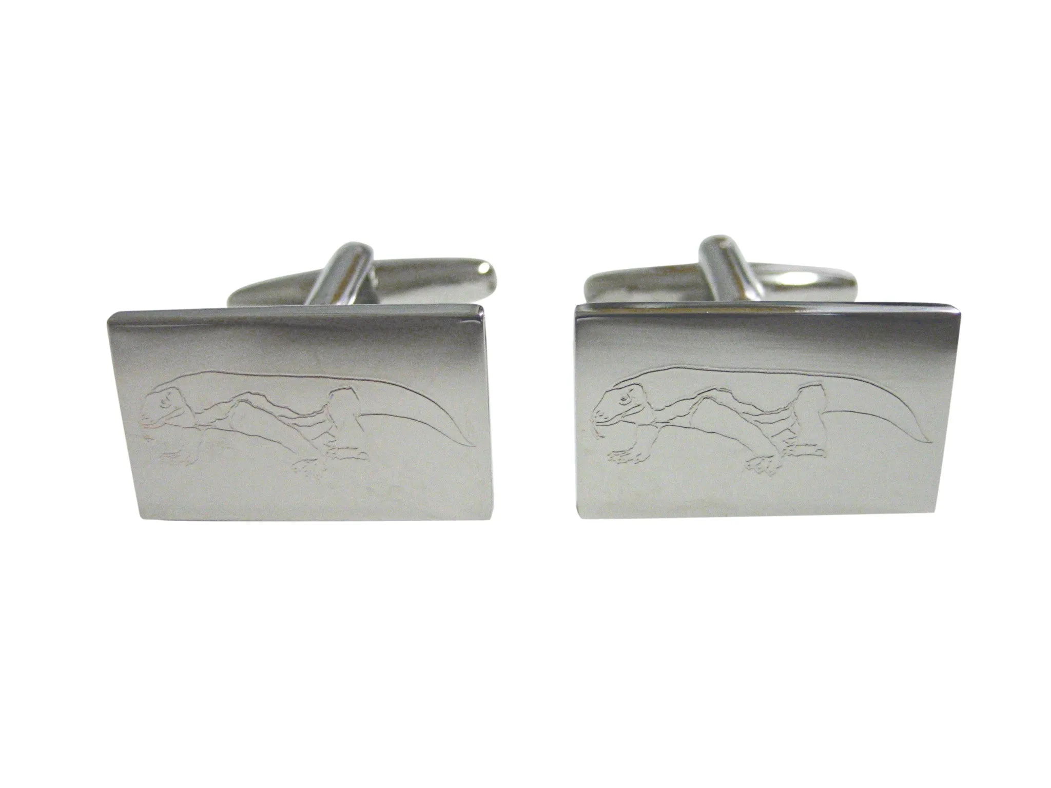 Silver Toned Etched Komodo Dragon Cufflinks