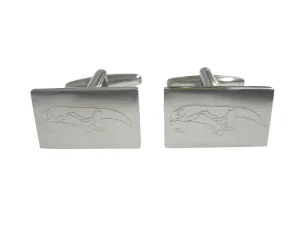 Silver Toned Etched Komodo Dragon Cufflinks