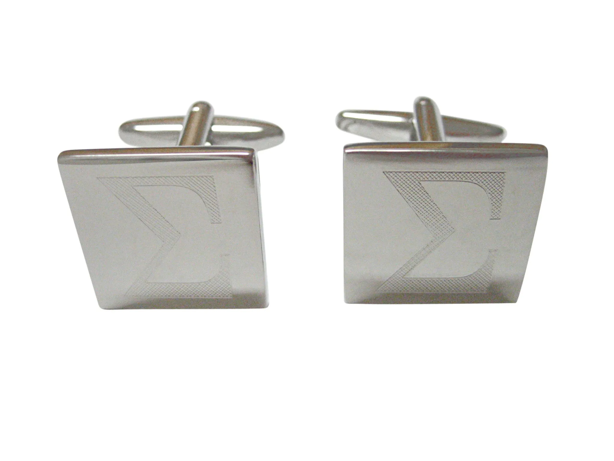 Silver Toned Etched Mathematical Greek Sigma Symbol Cufflinks