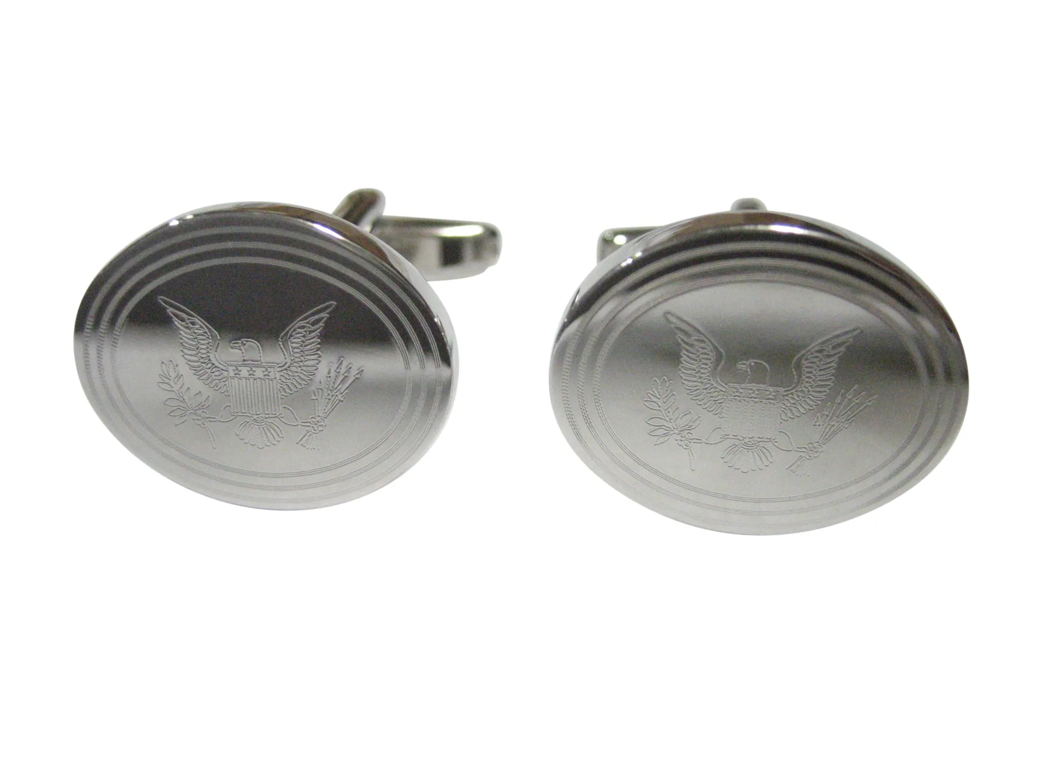 Silver Toned Etched Oval American Eagle Design Cufflinks