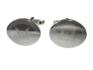 Silver Toned Etched Oval American Eagle Design Cufflinks
