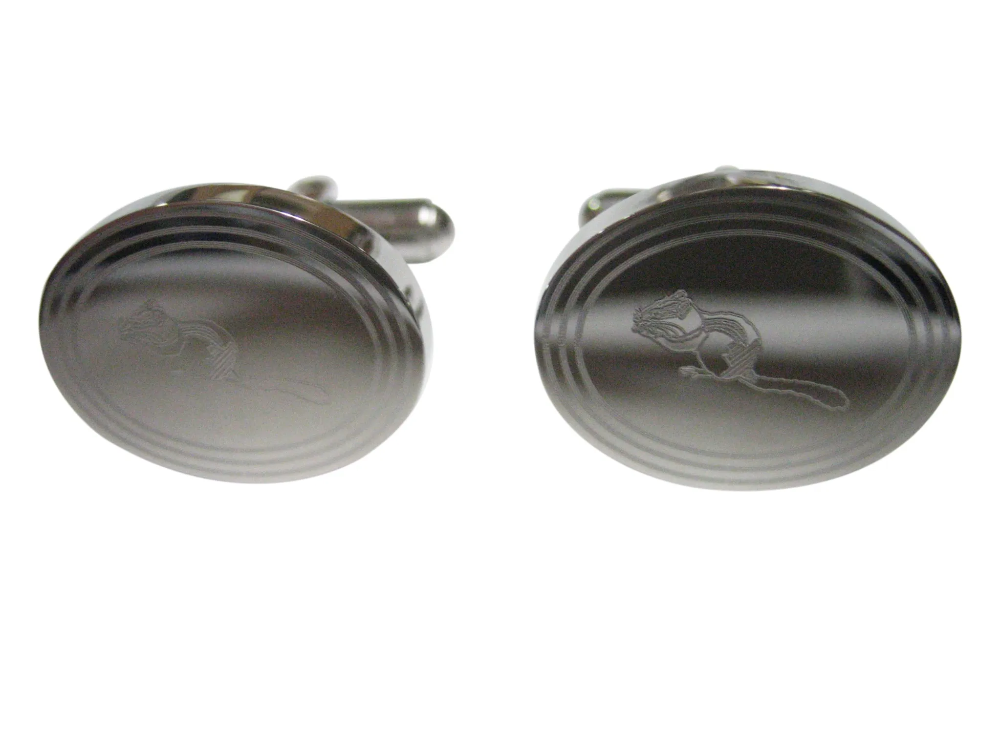 Silver Toned Etched Oval Chipmunk Cufflinks