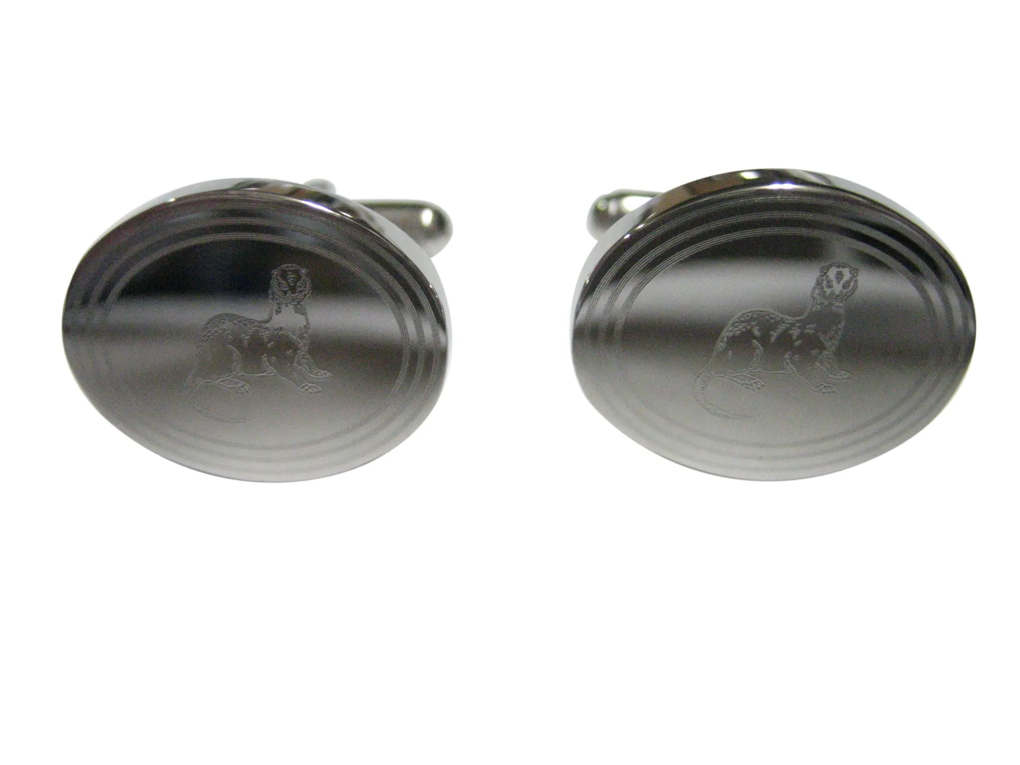 Silver Toned Etched Oval Ferret Cufflinks