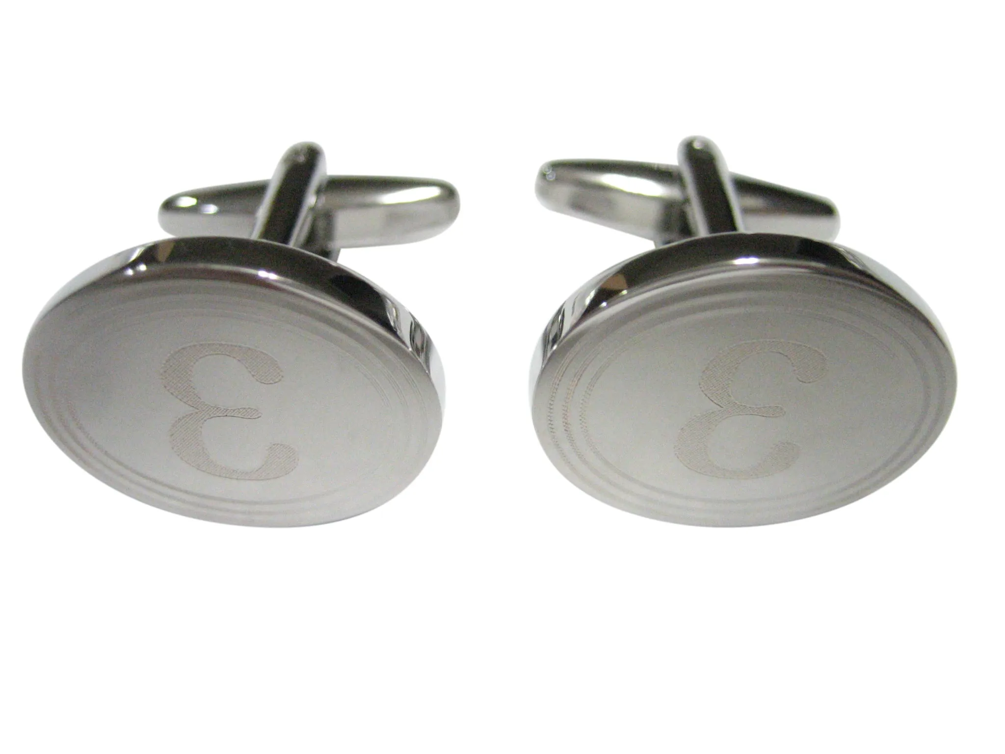Silver Toned Etched Oval Greek Letter Epsilon Cufflinks