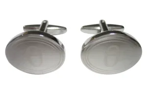 Silver Toned Etched Oval Greek Letter Theta Cufflinks