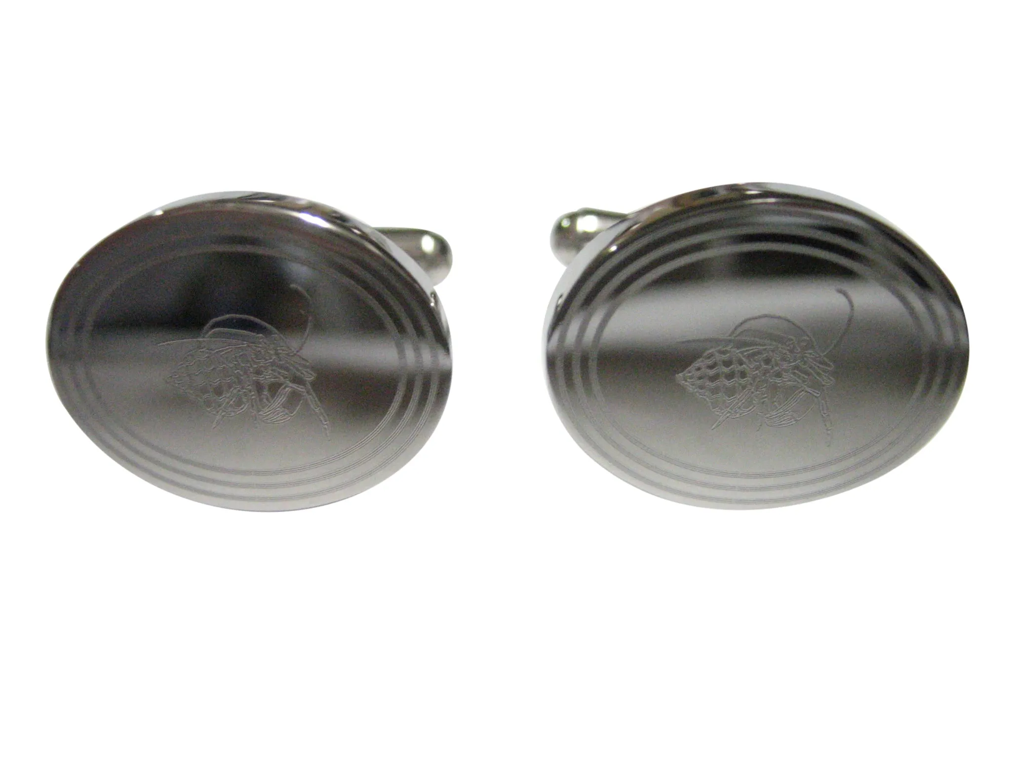 Silver Toned Etched Oval Hermit Crab Cufflinks