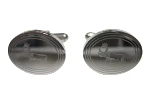 Silver Toned Etched Oval Left Facing Moose Cufflinks