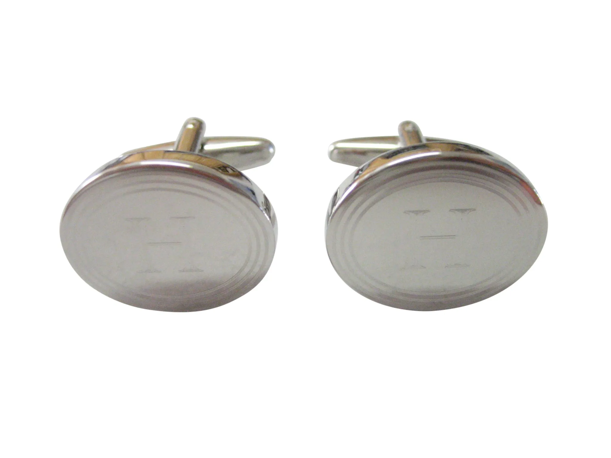 Silver Toned Etched Oval Letter H Monogram Cufflinks