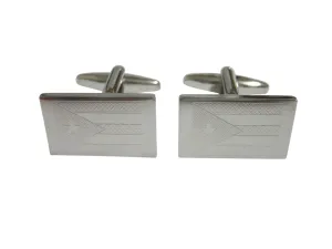 Silver Toned Etched Puerto Rico Flag Cufflinks