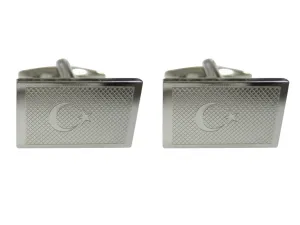 Silver Toned Etched Turkey Flag Cufflinks