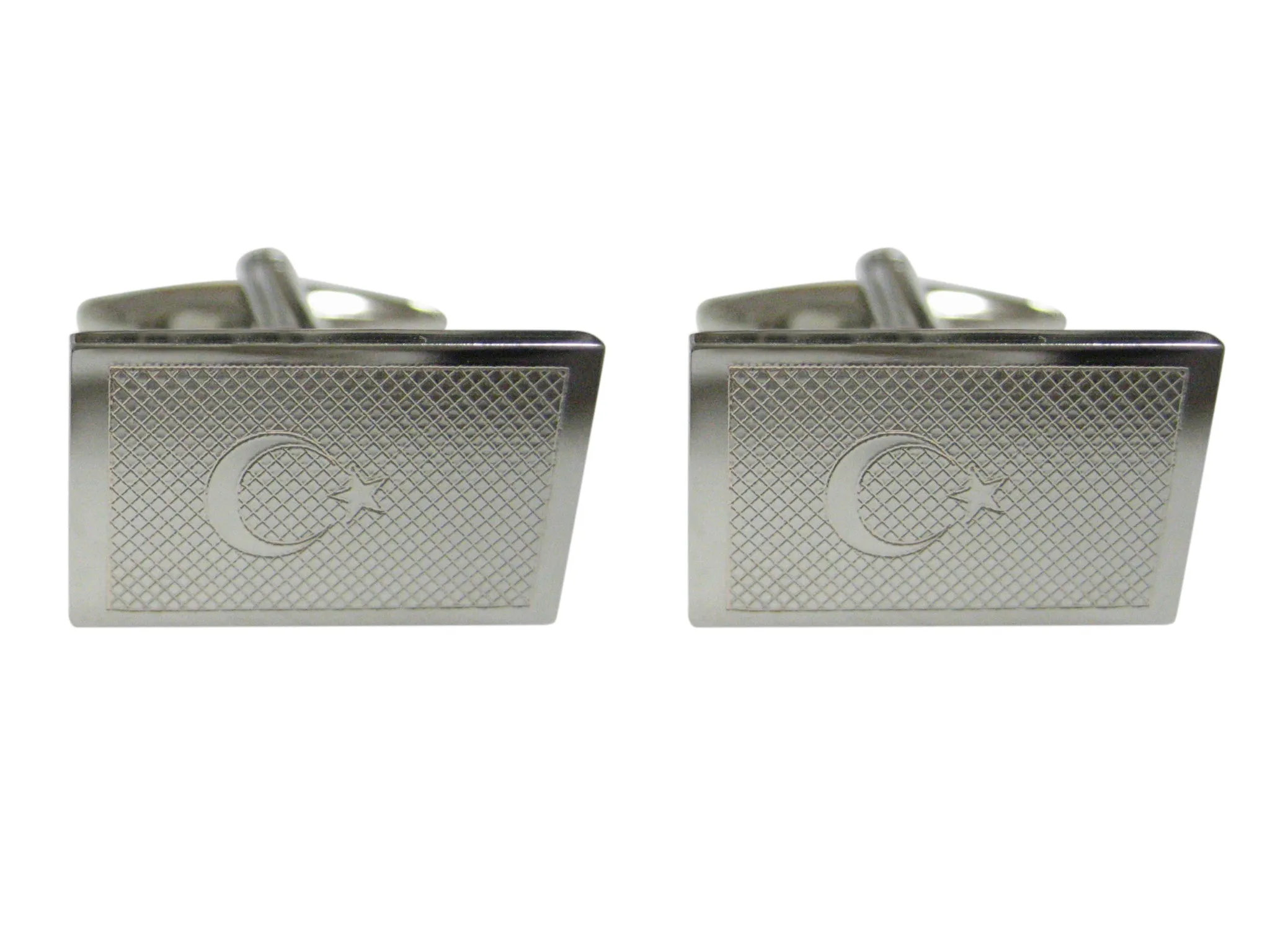 Silver Toned Etched Turkey Flag Cufflinks