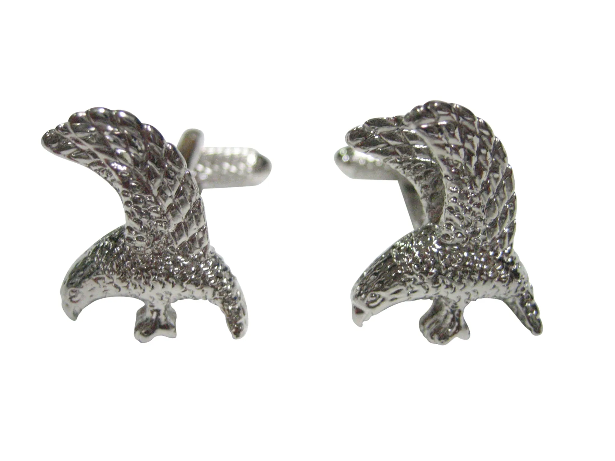 Silver Toned Flying Eagle Bird Cufflinks