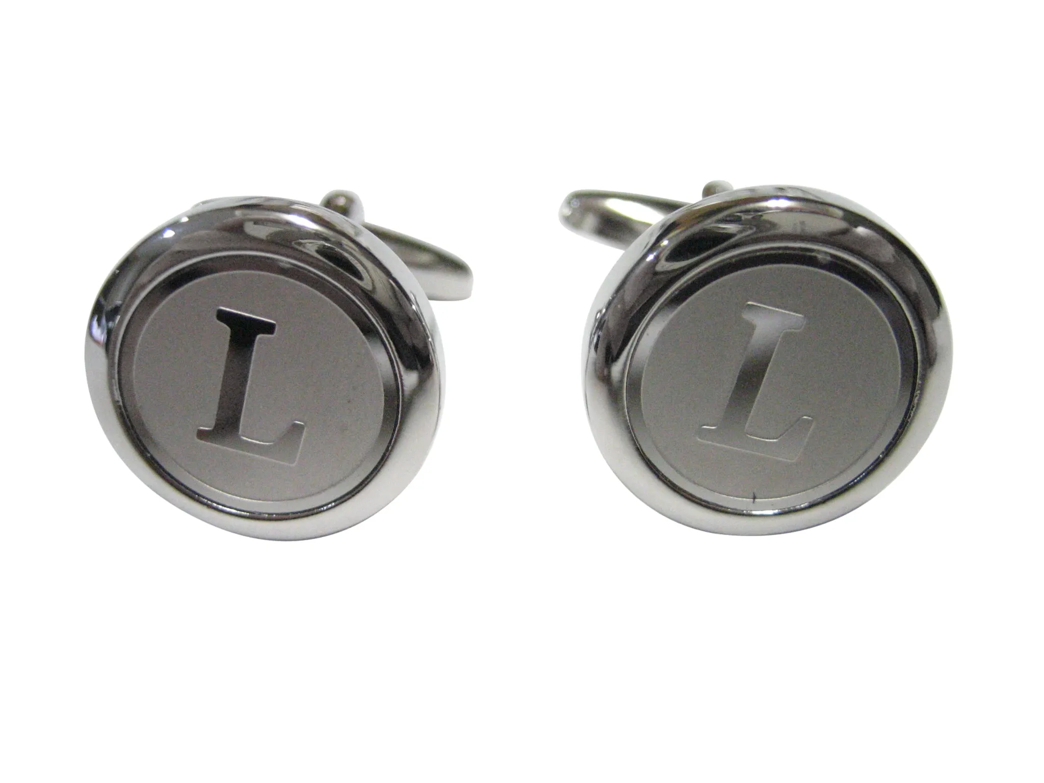 Silver Toned Round Letter L Monogram Cufflinks