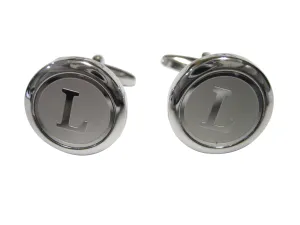 Silver Toned Round Letter L Monogram Cufflinks
