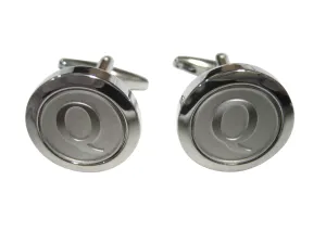 Silver Toned Round Letter Q Monogram Cufflinks