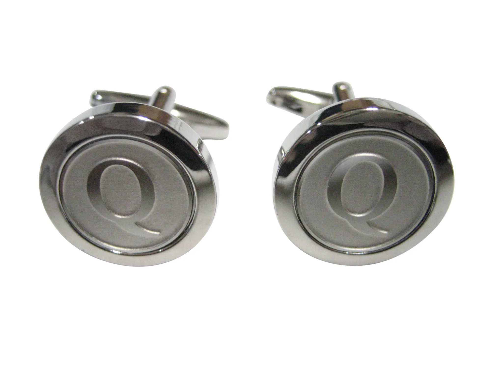 Silver Toned Round Letter Q Monogram Cufflinks