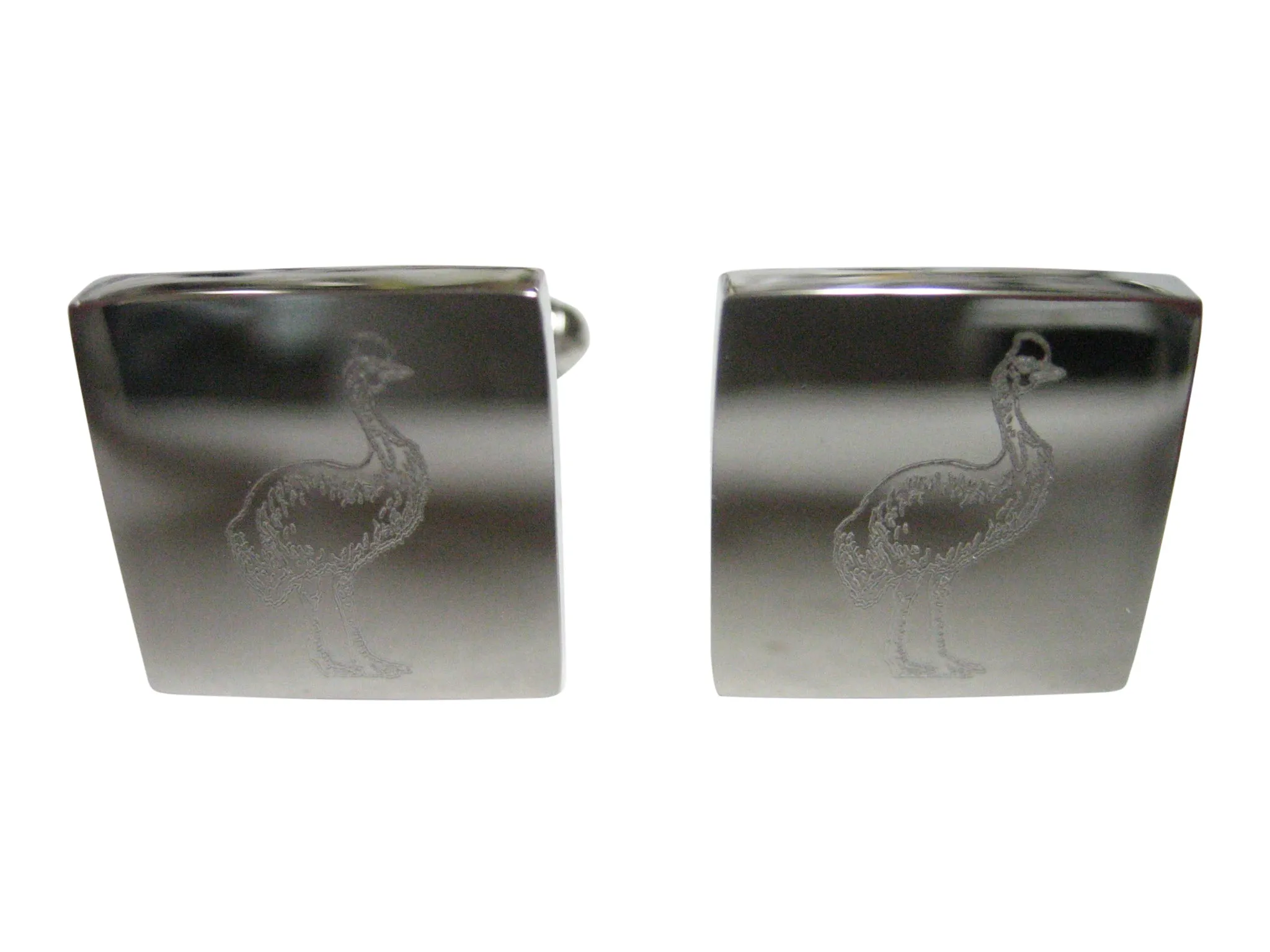 Silver Toned Square Etched Cassowary Bird Cufflinks
