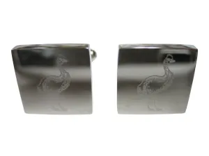 Silver Toned Square Etched Cassowary Bird Cufflinks