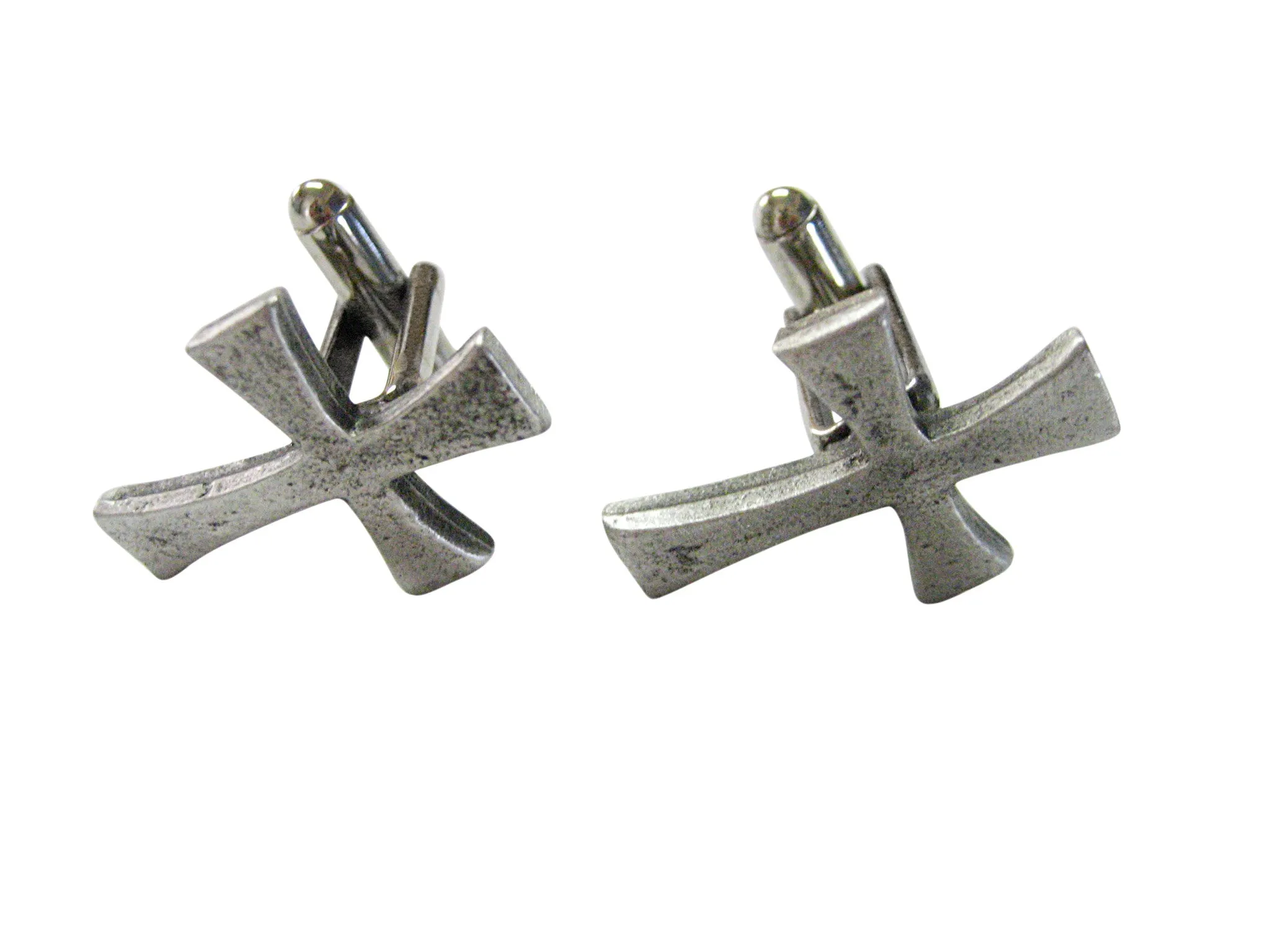 Silver Toned Textured Cross Cufflinks
