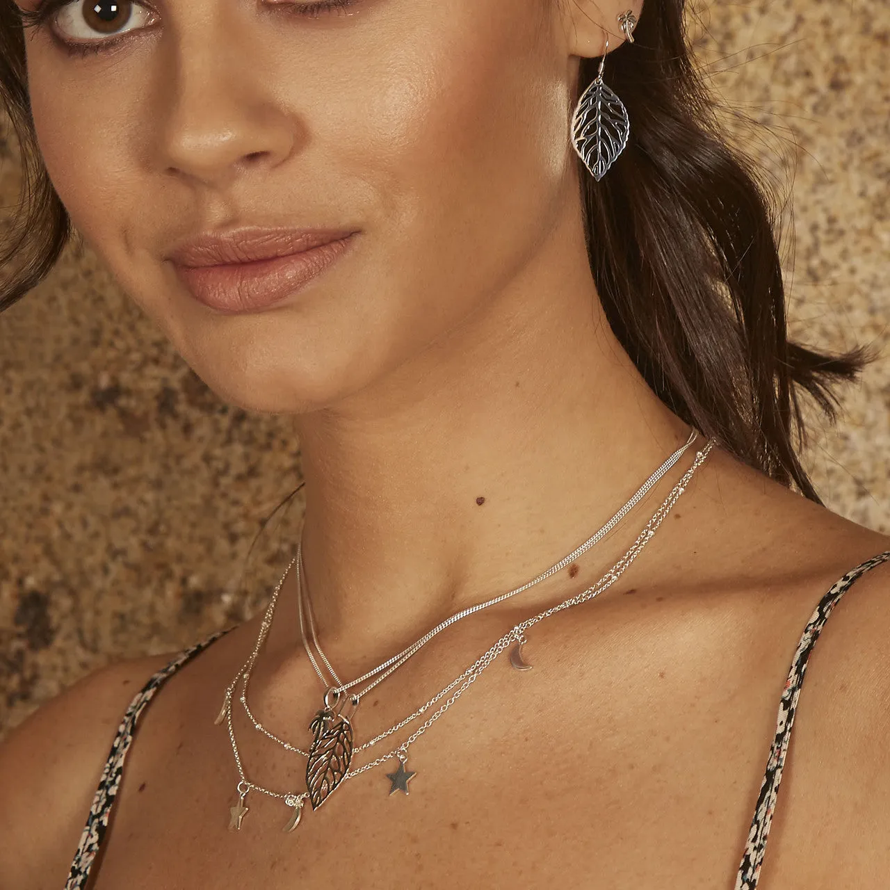 Silver Two Layer Moon & Star Necklace