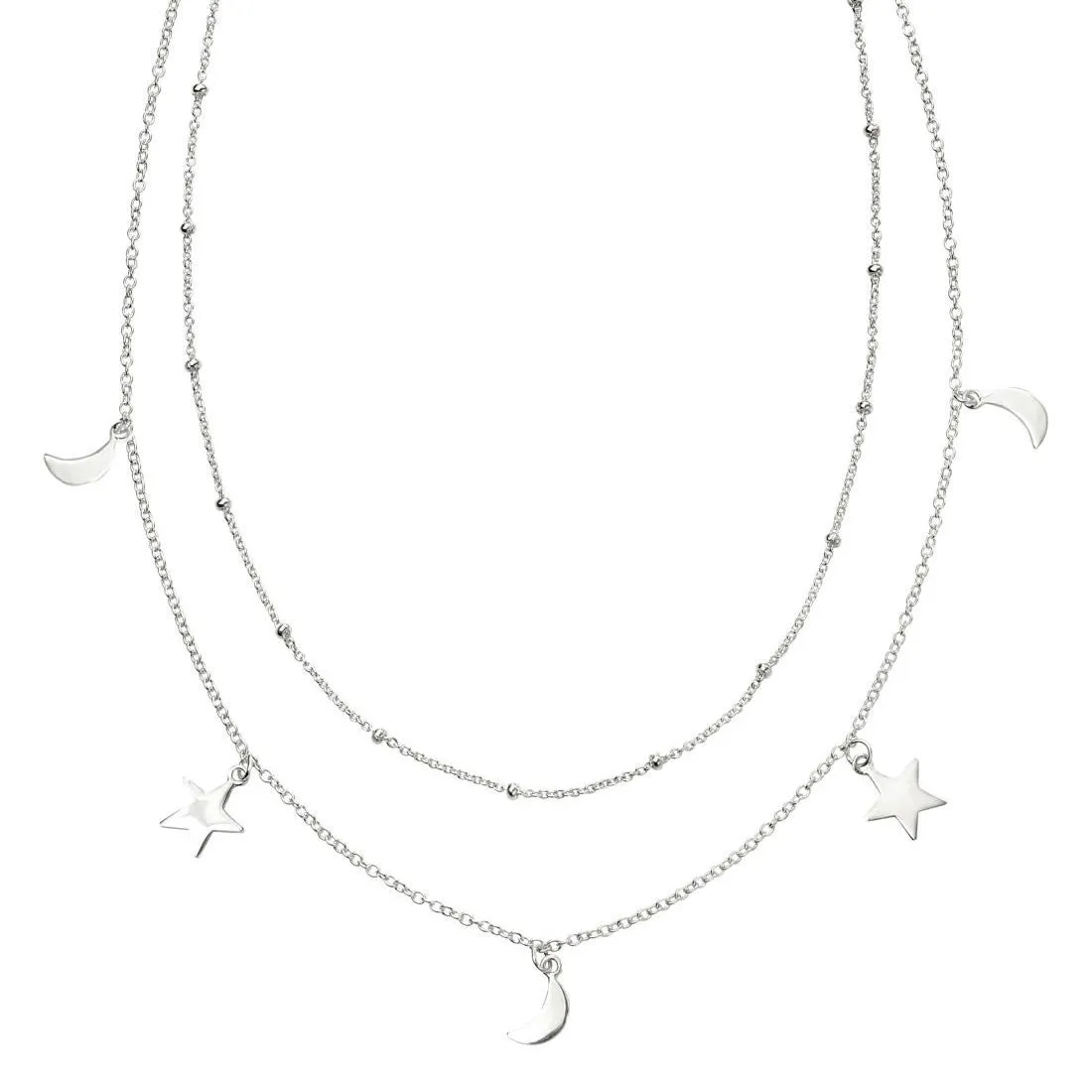 Silver Two Layer Moon & Star Necklace