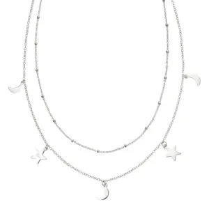 Silver Two Layer Moon & Star Necklace