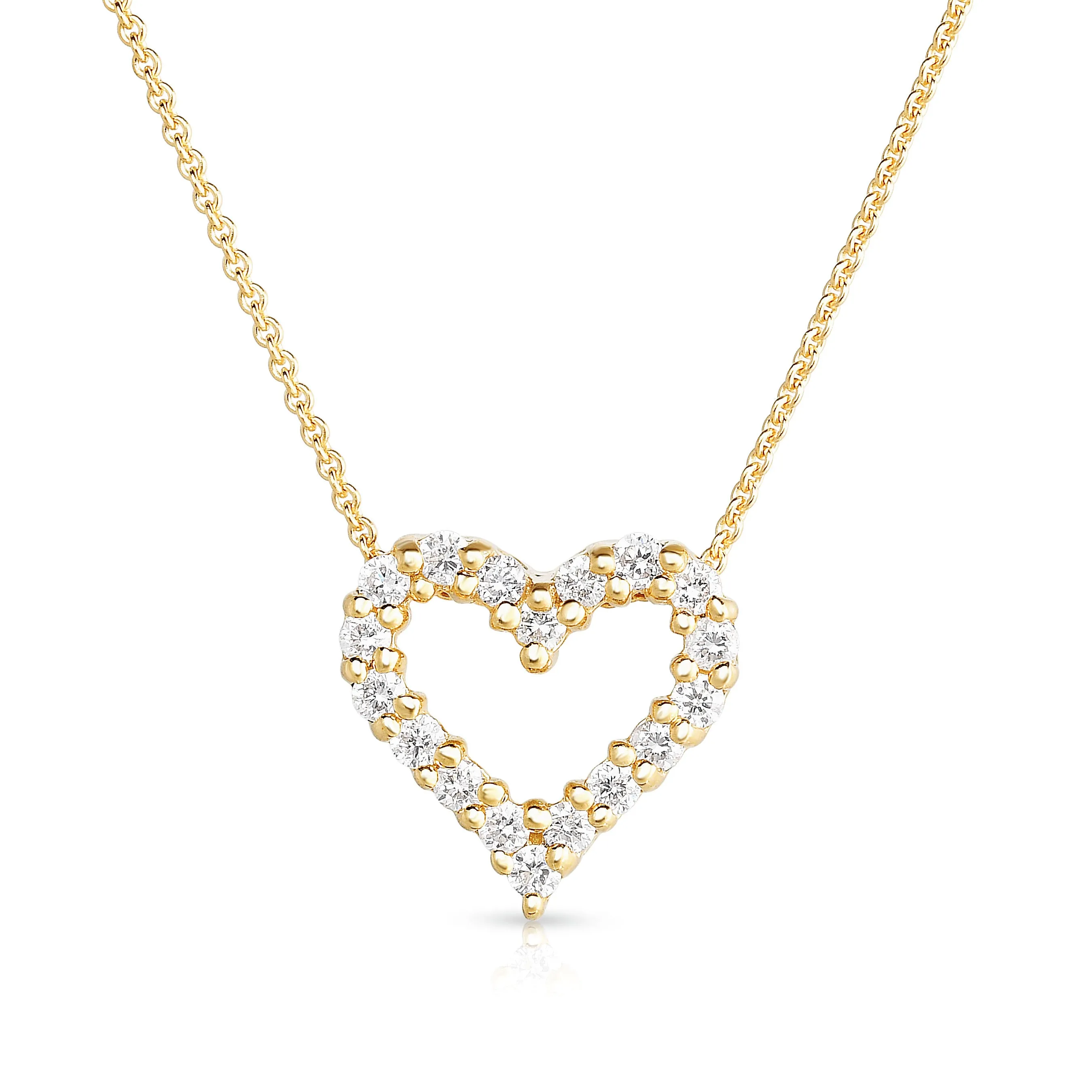 Small Diamond Outline Heart Pendant in Yellow Gold
