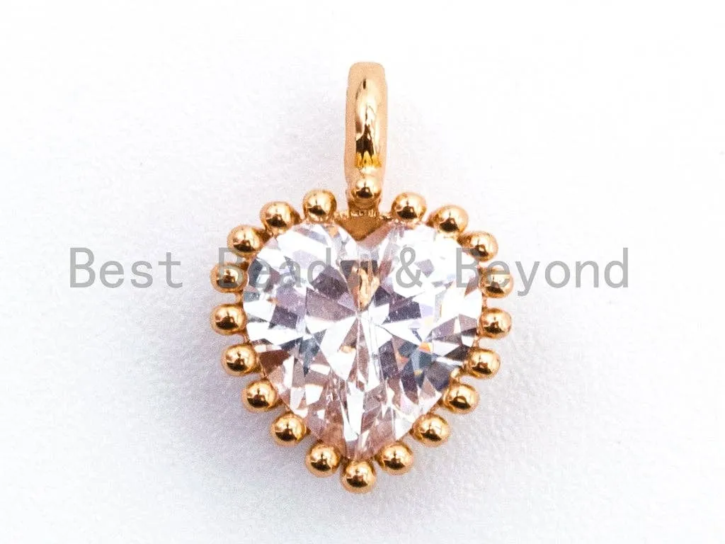 Small Micro Pave Heart Shaped Pendant with Big Clear CZ, Cubic Zirconia Pendant Charm,Gold/Silver, 7x10mm, sku#B80