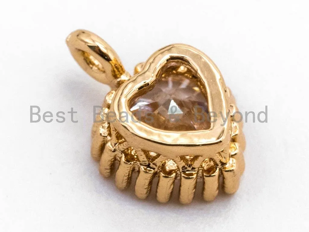 Small Micro Pave Heart Shaped Pendant with Big Clear CZ, Cubic Zirconia Pendant Charm,Gold/Silver, 7x10mm, sku#B80