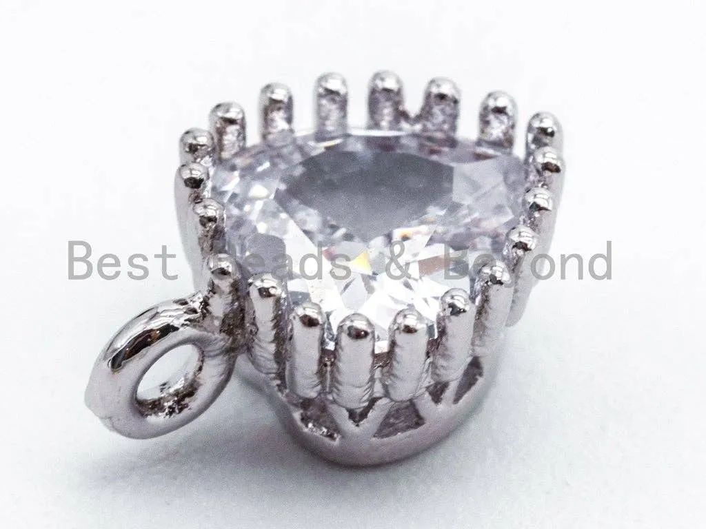 Small Micro Pave Heart Shaped Pendant with Big Clear CZ, Cubic Zirconia Pendant Charm,Gold/Silver, 7x10mm, sku#B80