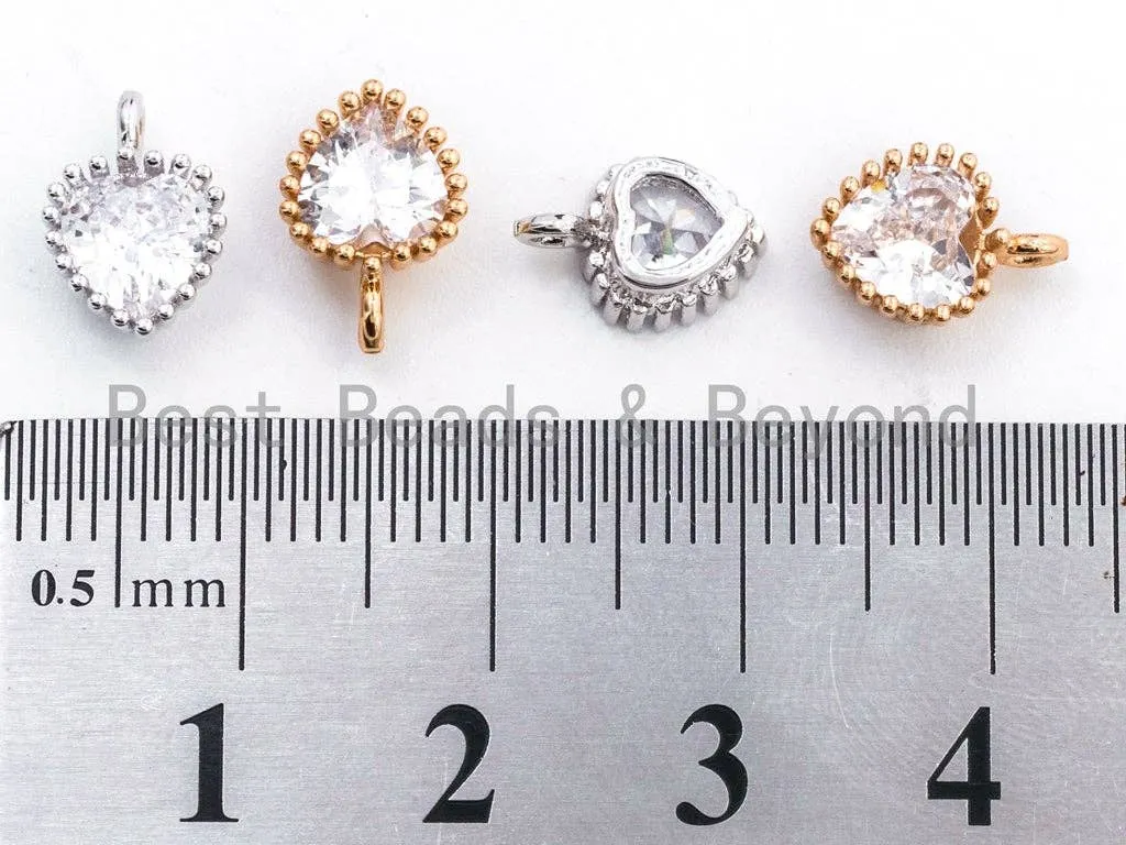Small Micro Pave Heart Shaped Pendant with Big Clear CZ, Cubic Zirconia Pendant Charm,Gold/Silver, 7x10mm, sku#B80