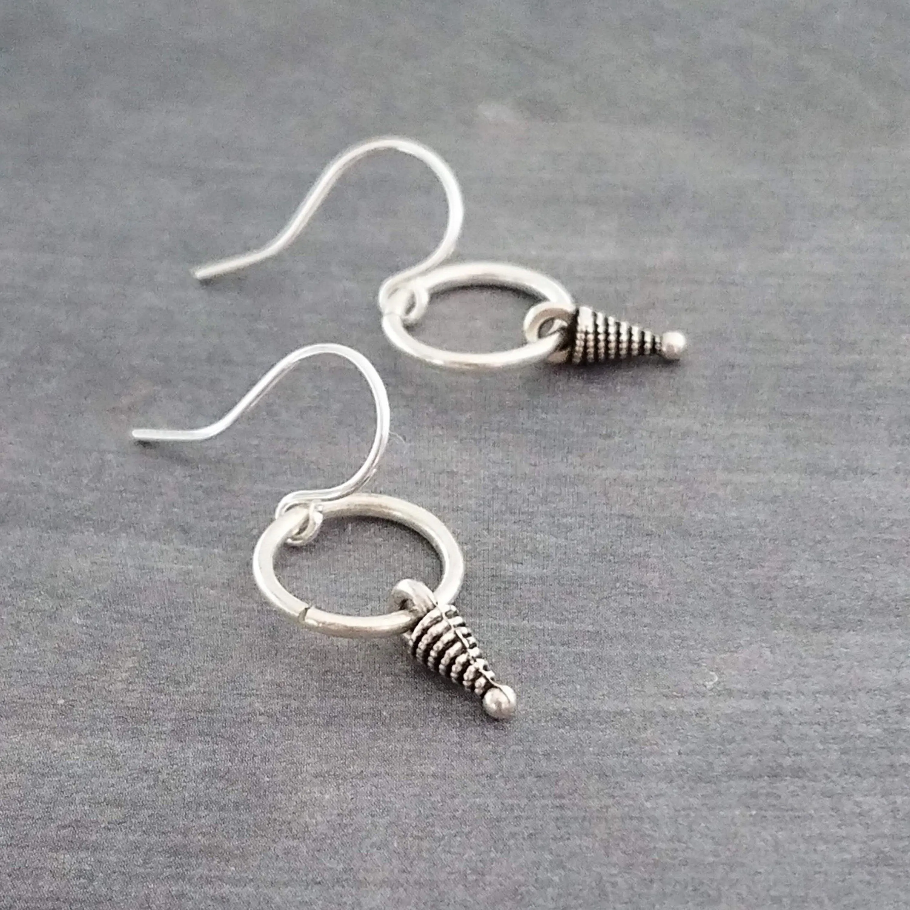 Small Silver Dangle Earrings, silver ring earring, little silver earring, antique silver, simple silver boho earring, rustic silver circle