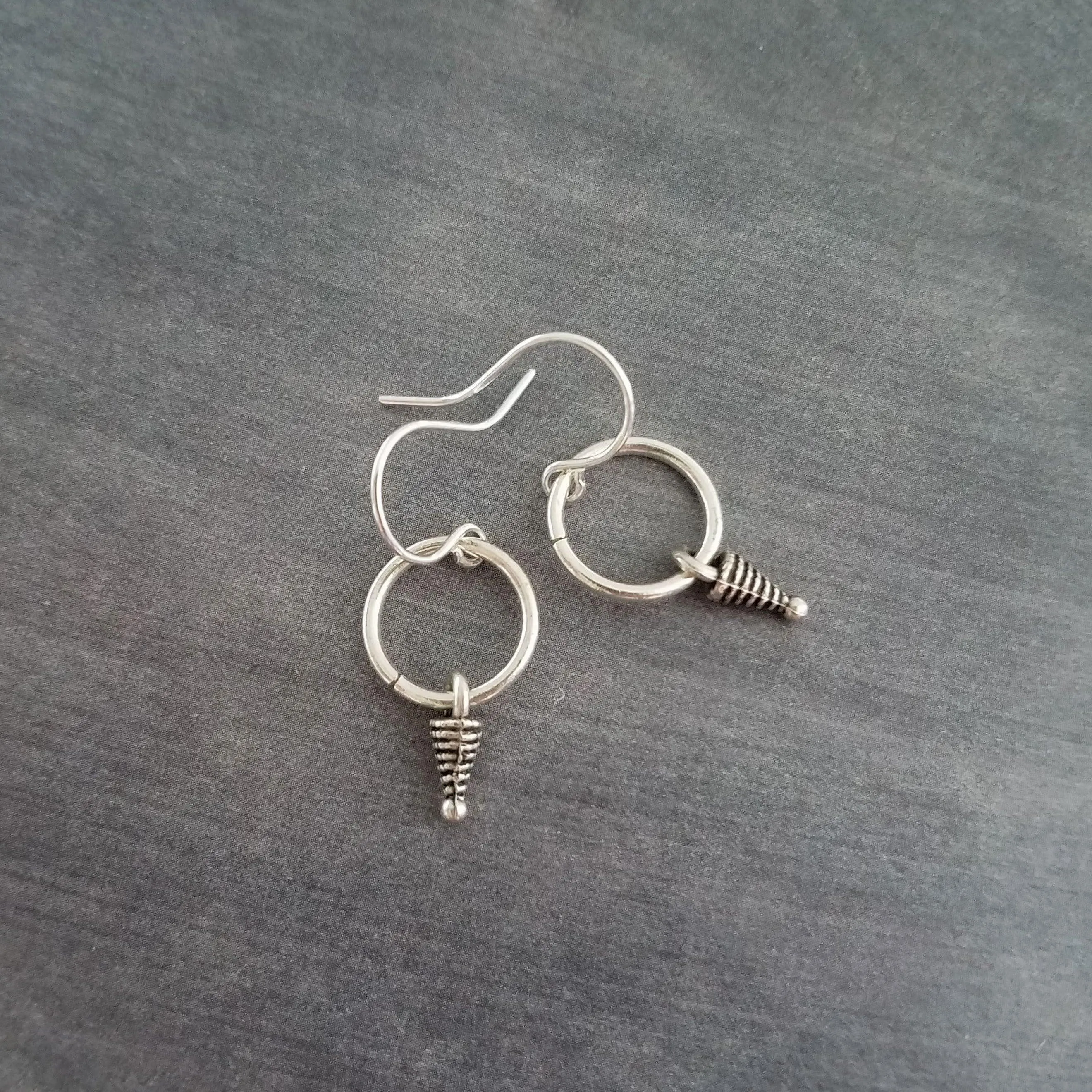Small Silver Dangle Earrings, silver ring earring, little silver earring, antique silver, simple silver boho earring, rustic silver circle