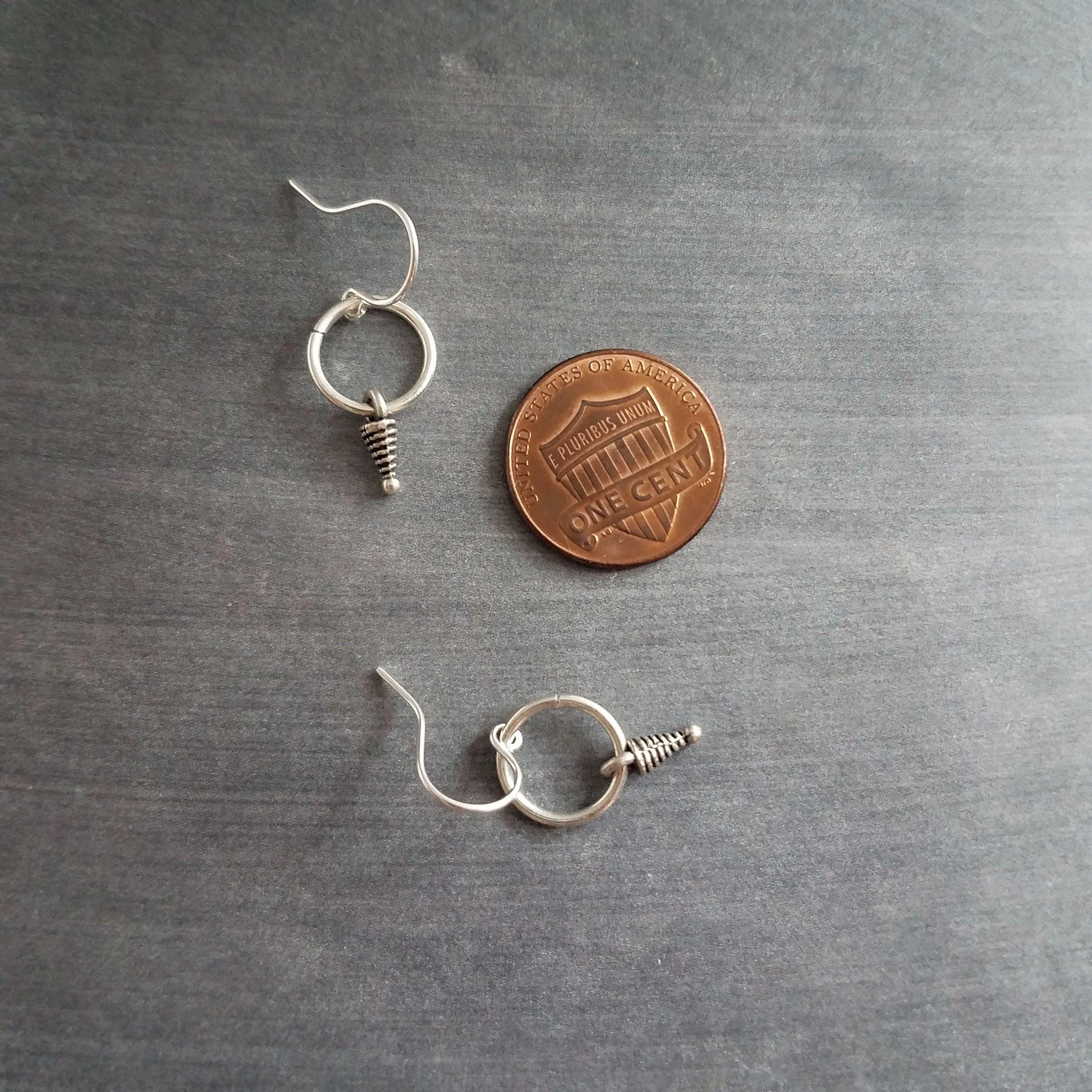 Small Silver Dangle Earrings, silver ring earring, little silver earring, antique silver, simple silver boho earring, rustic silver circle