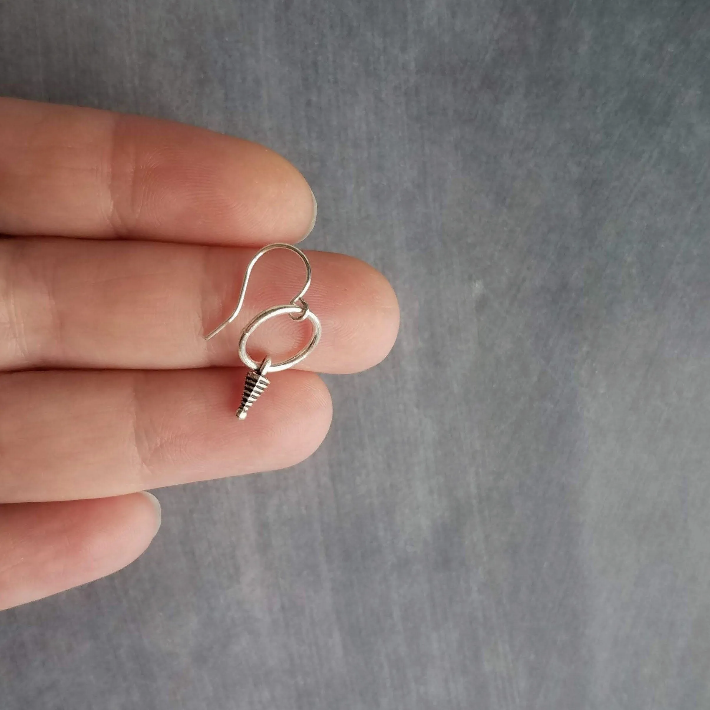 Small Silver Dangle Earrings, silver ring earring, little silver earring, antique silver, simple silver boho earring, rustic silver circle