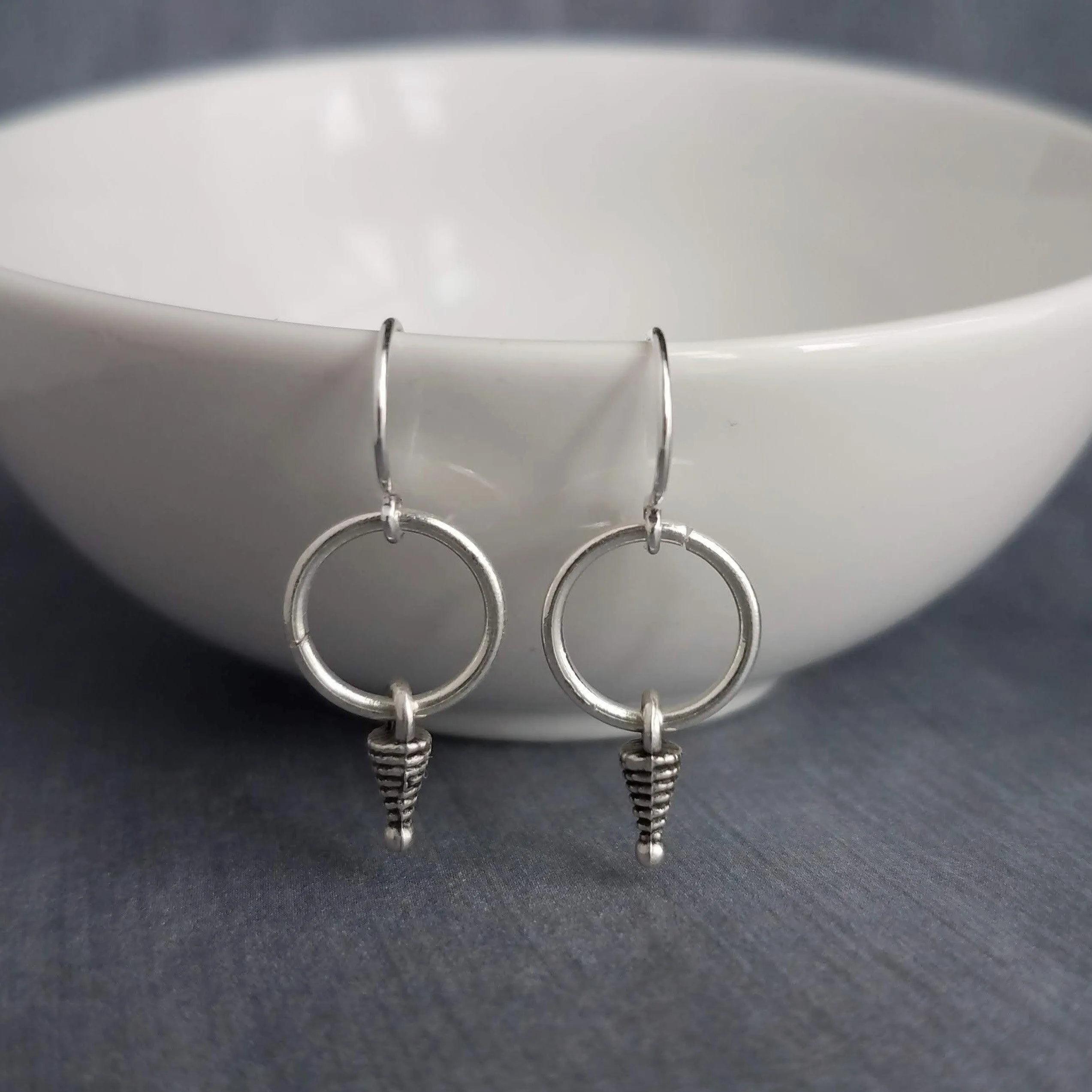 Small Silver Dangle Earrings, silver ring earring, little silver earring, antique silver, simple silver boho earring, rustic silver circle