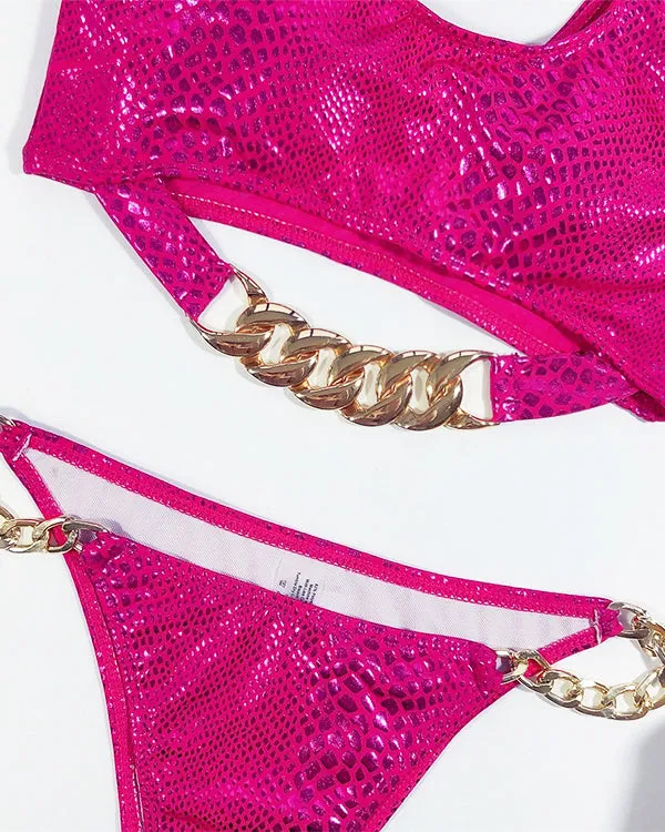 SnakeSkin Metal Chains Bikini Sets