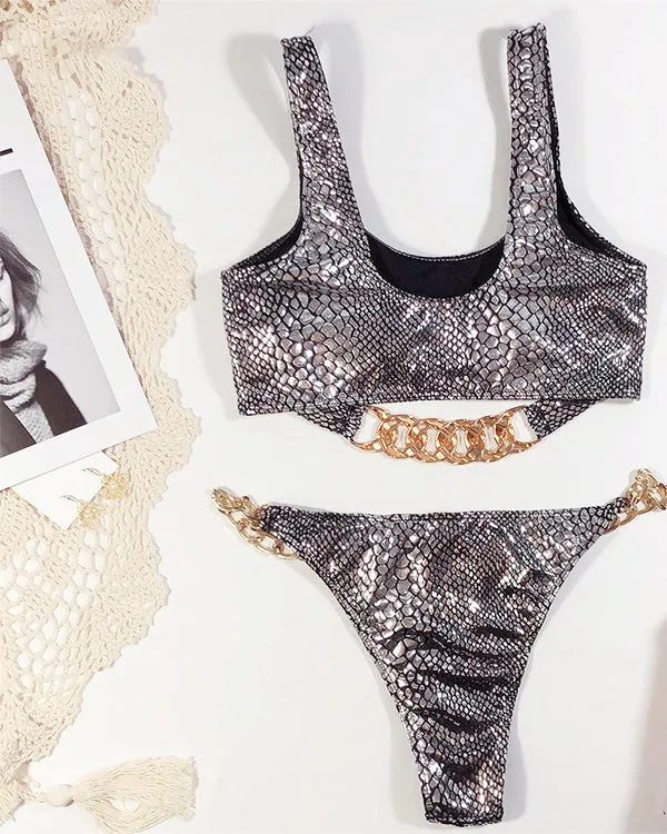 SnakeSkin Metal Chains Bikini Sets