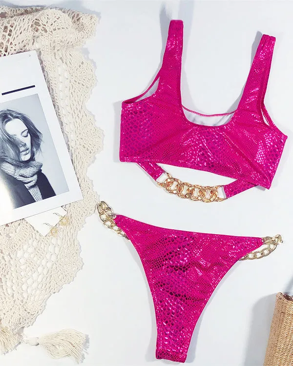 SnakeSkin Metal Chains Bikini Sets