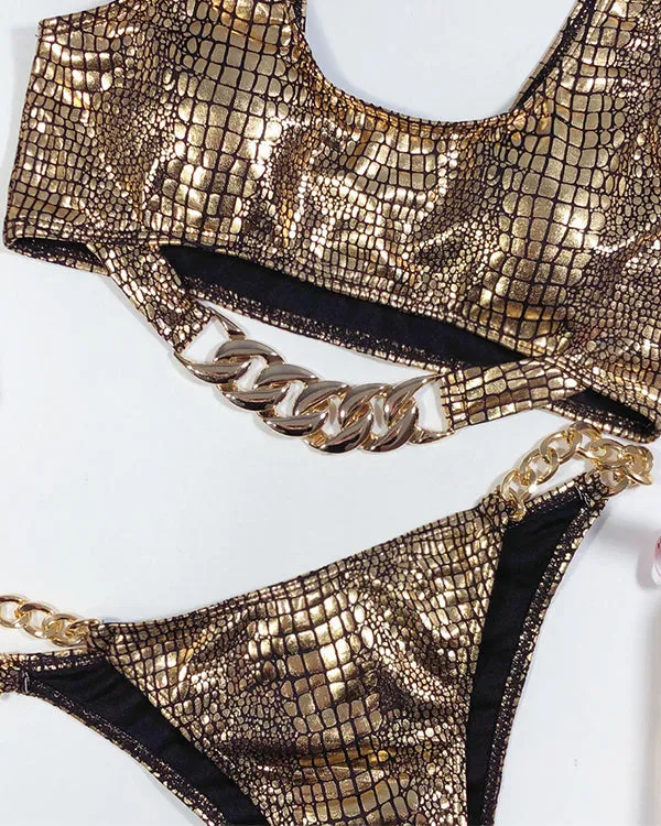 SnakeSkin Metal Chains Bikini Sets