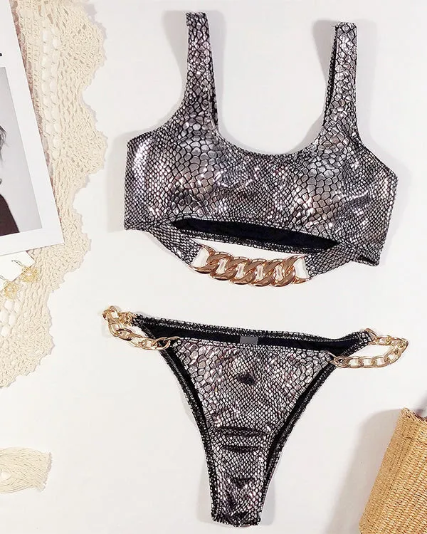 SnakeSkin Metal Chains Bikini Sets
