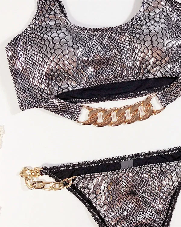 SnakeSkin Metal Chains Bikini Sets