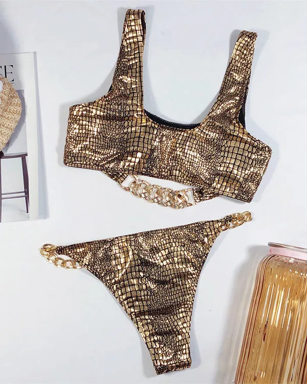 SnakeSkin Metal Chains Bikini Sets